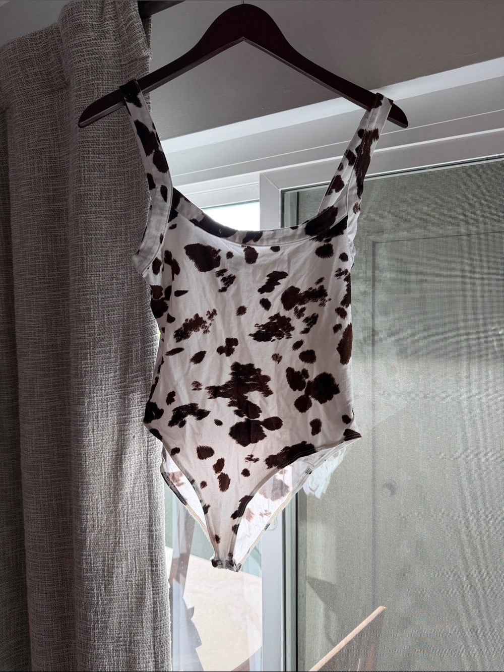 Cow Print One-Piece Bodysuit - White and Brown